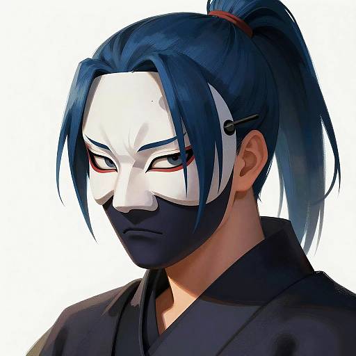Intense Blue-Haired Ninja Portrait