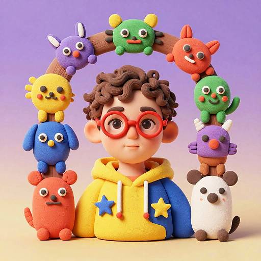 Whimsical Child Portrait with Clay Frame