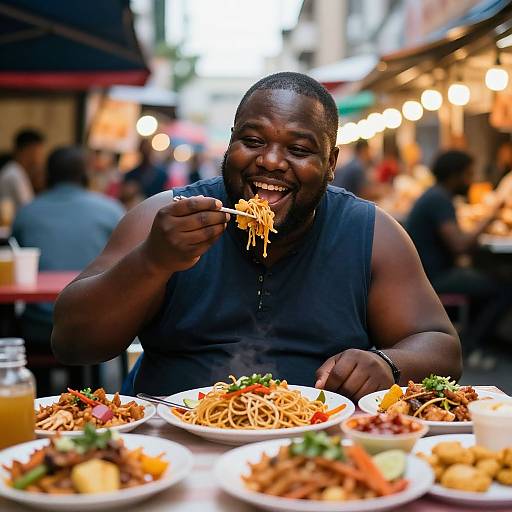 Joyful Man at Vibrant Street Market