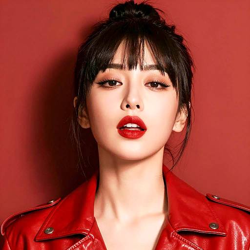 Portrait of Woman in Red Leather Jacket