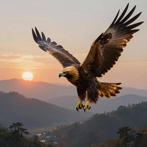 Majestic Golden Eagle in Sunrise Flight
