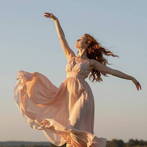 Woman Dancing Gracefully in Peach Dress