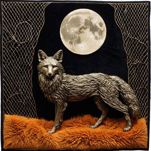 Bronze Wire Fox Sculpture with Harvest Moon