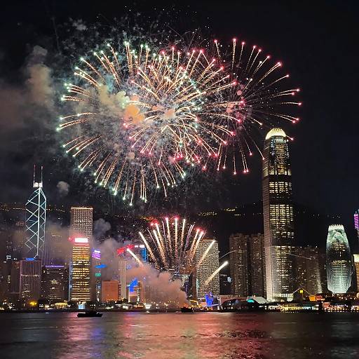 Vibrant Fireworks Over City Skyline