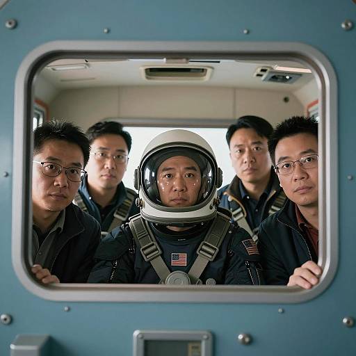 Men in Teal Cockpit of Spaceship