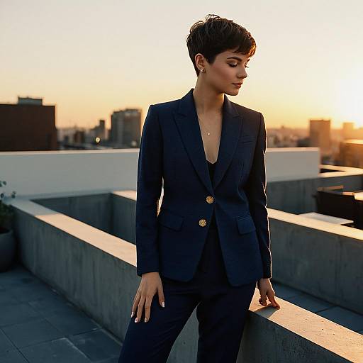 High-Fashion Pixie Cut Editorial on Rooftop