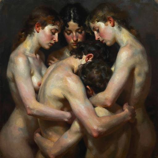 Sensual Group Embrace in Chiaroscuro