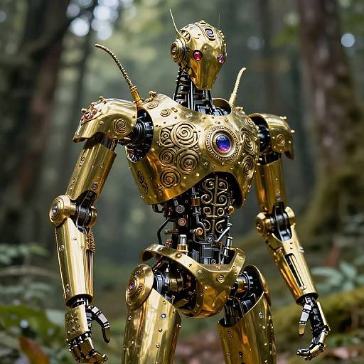 Brass Elven Robot in Forest