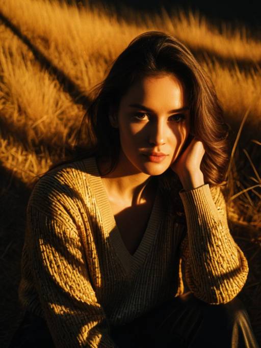 Woman in Golden Knit Sweater in Field