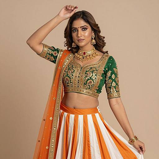 Indian Woman in Traditional Embroidered Clothing