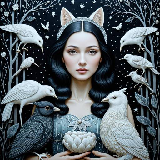 Night Girl with Ethereal Creatures