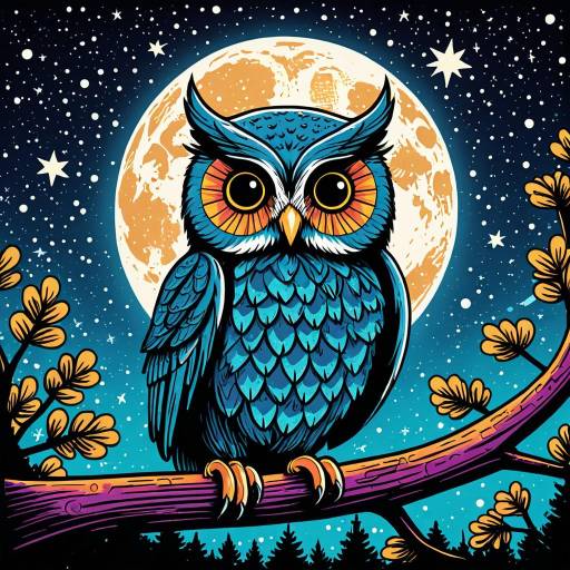Playful Owl Under Celestial Night Sky Playful Owl Under Celestial Night Sky
