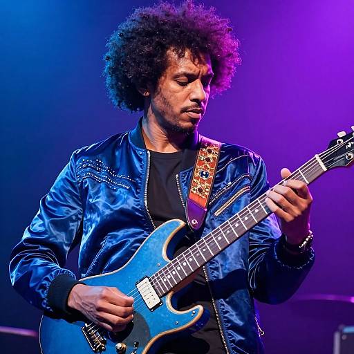 Electric Guitarist in Blue Stage Lights