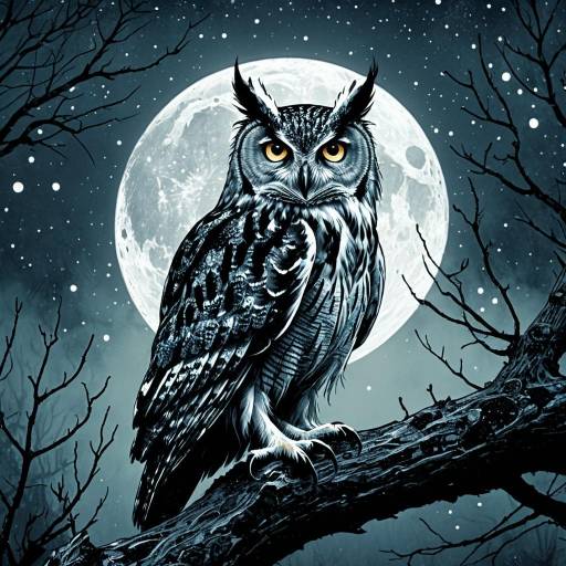 Surreal Sorceress Owl in Moonlight