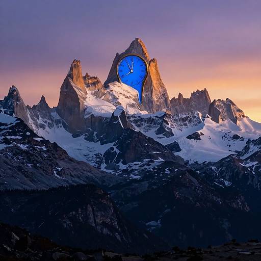 Surreal Mountain Timepiece at Sunset