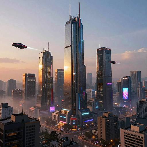 Futuristic Cyberpunk Cityscape at Dusk