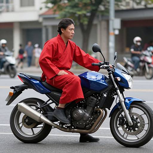 Man in Red Robe on Motorcycle