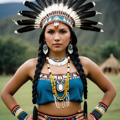 Woman in Traditional Inca Costume with Feathered Headdress