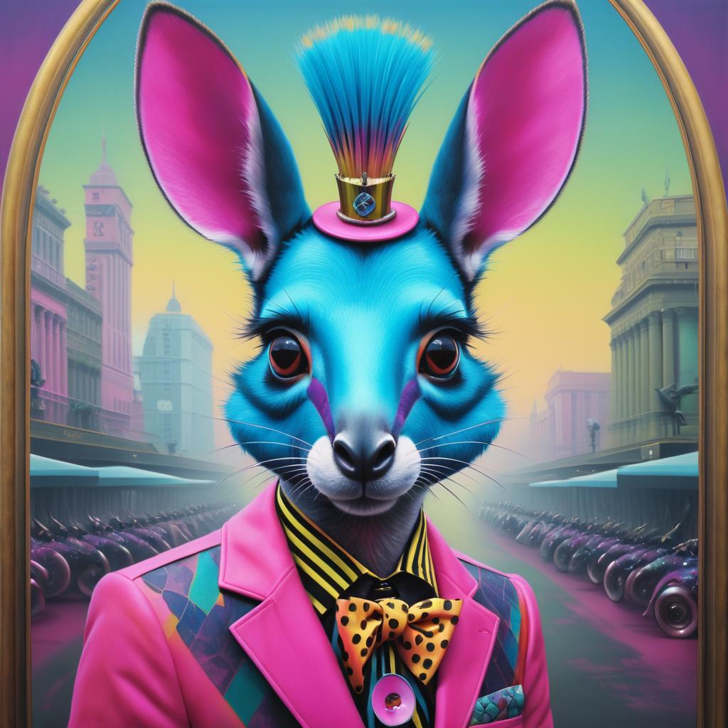 Punk Kangaroo in Vibrant Surrealism