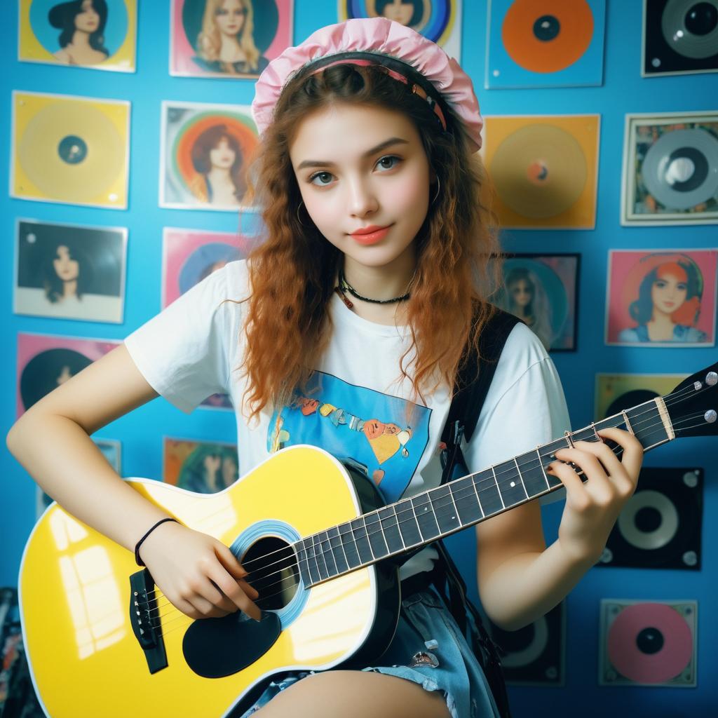 Cheerful Teenage Girl with Guitar Portrait