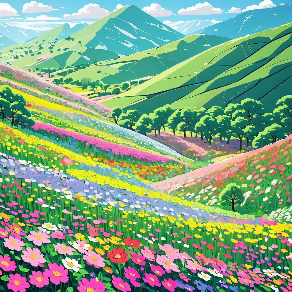 Isometric Wildflower Valley Landscape Scene