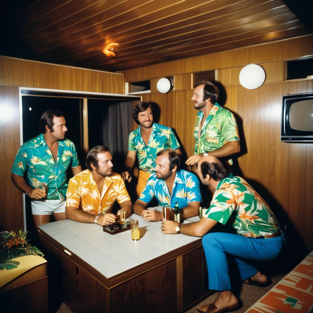 Retro Hawaiian Party in 1970s Cabin