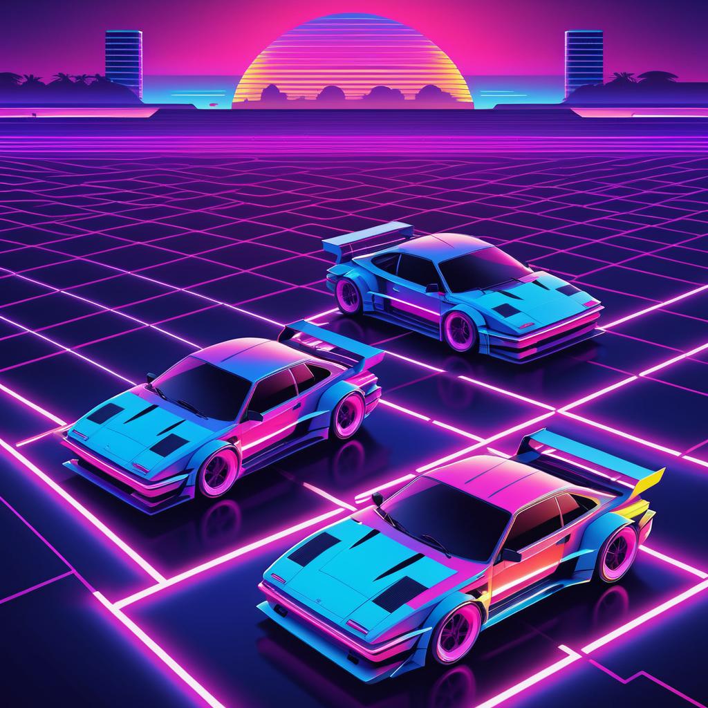 Vibrant 80s Synthwave Nostalgia Art