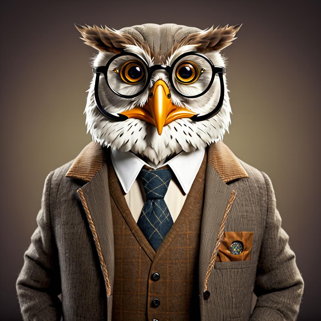 Wise Owl in Tweed Vest and Spectacles