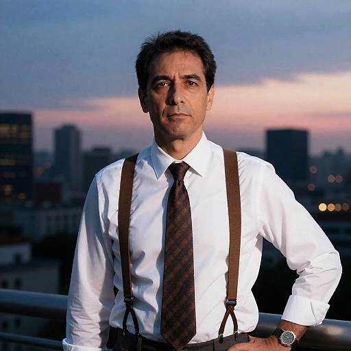 Serious Businessman Against City Sunset