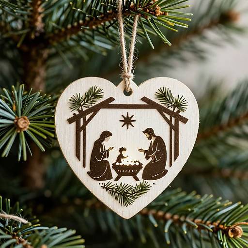 Nativity Heart Ornament on Pine