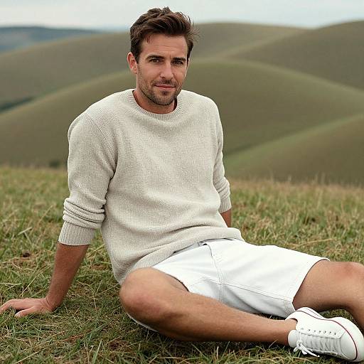 Man in Linen Sweater Summer Vibes