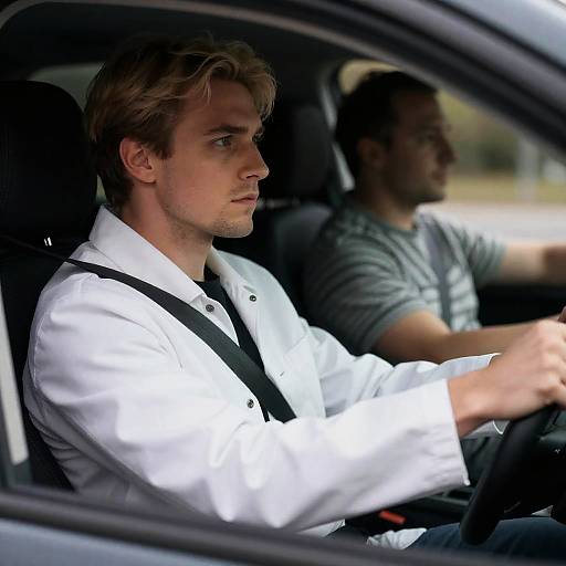 Close-Up Photograph of Two Men in Car