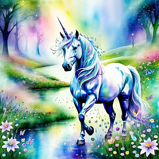 Majestic Unicorn in Enchanted Meadow Majestic Unicorn in Enchanted Meadow