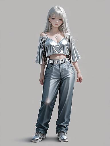 Realistic Woman in Casual Metallic Top