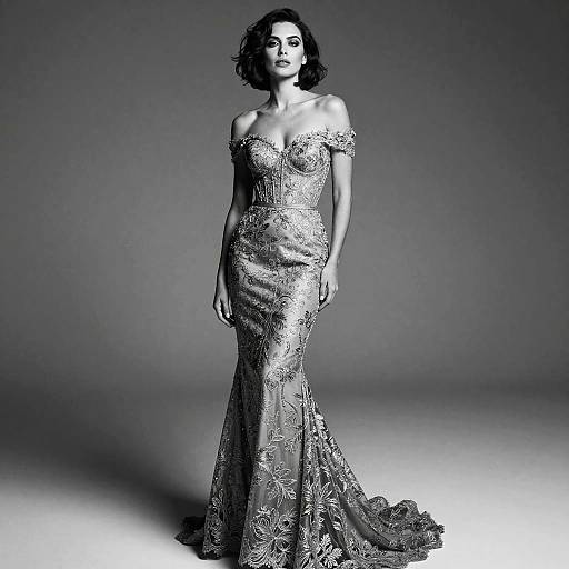 Film Noir Elegance in Metallic Gown