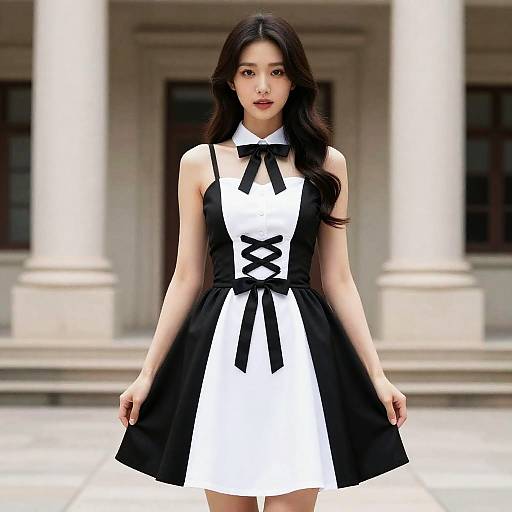 Woman in Black and White Dress