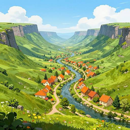 Vibrant Fantasy Village in Lush Valley