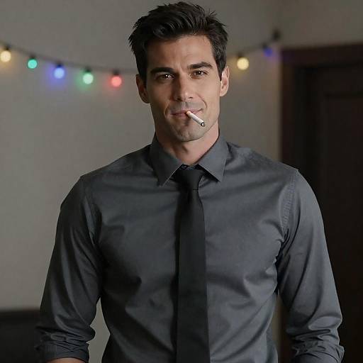Confident Man Smoking Cigarette Indoors
