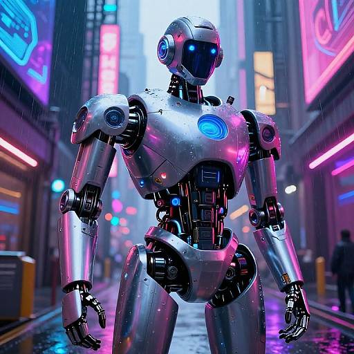 Futuristic Robot in Neon-Lit Cyberpunk Alley