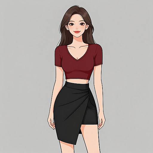 Trendy Woman in Stylish Red and Black