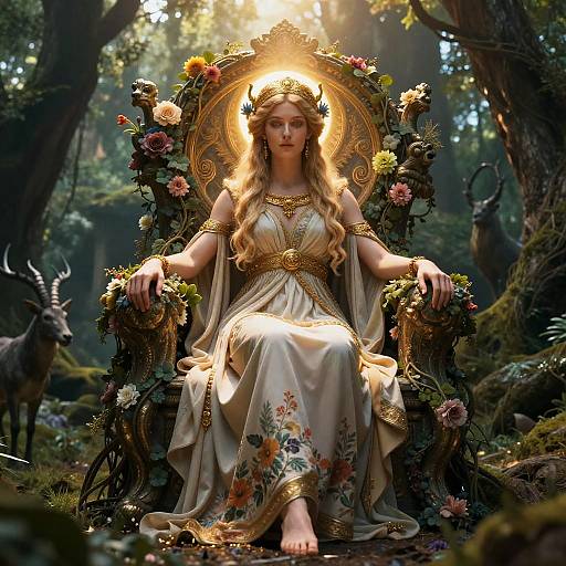 Ethereal Cybele Goddess on Floral Throne
