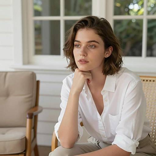 Thoughtful Young Woman in Sunlit Room