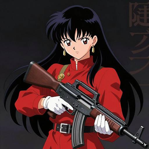 Anime Girl with Rifle in Red Outfit