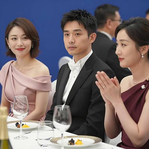 Three People at Formal Dinner Table