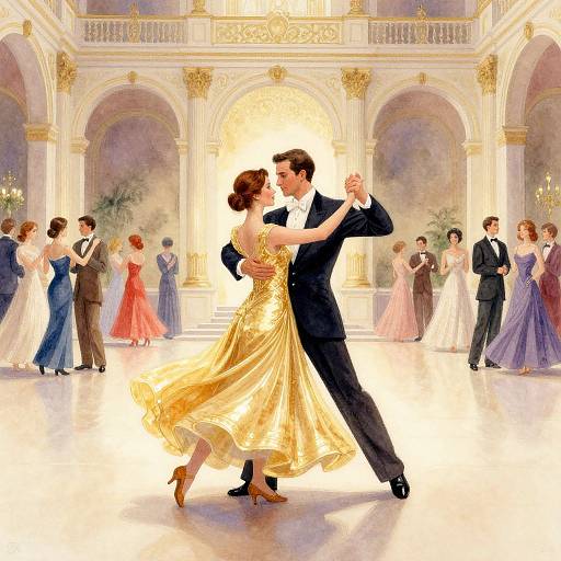 Elegant Ballroom Dance Watercolor Scene
