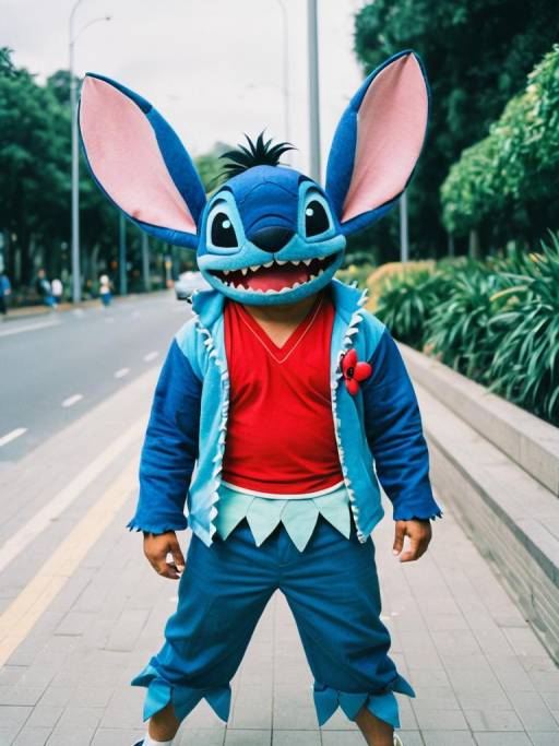 Man in Lilo Stitch Costume on Street