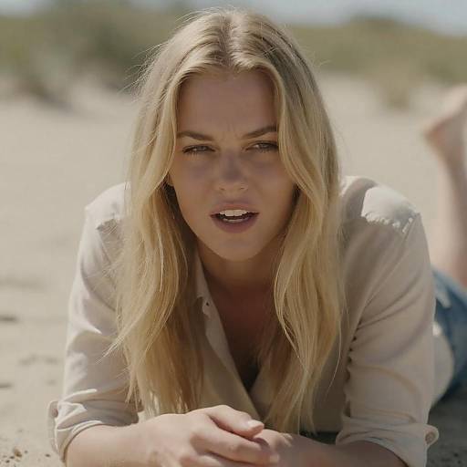 Blonde Woman on Sandy Ground