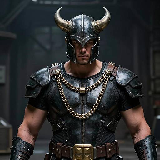 Warrior in Horned Helmet and Armor