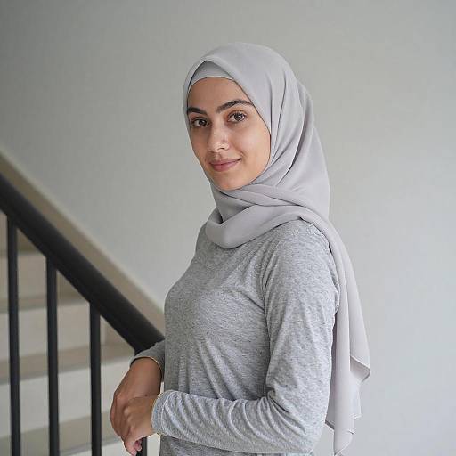 Young Woman in Gray Hijab Indoors