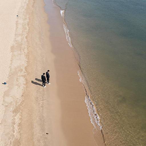 Aerial View of Beach Figures and Waves